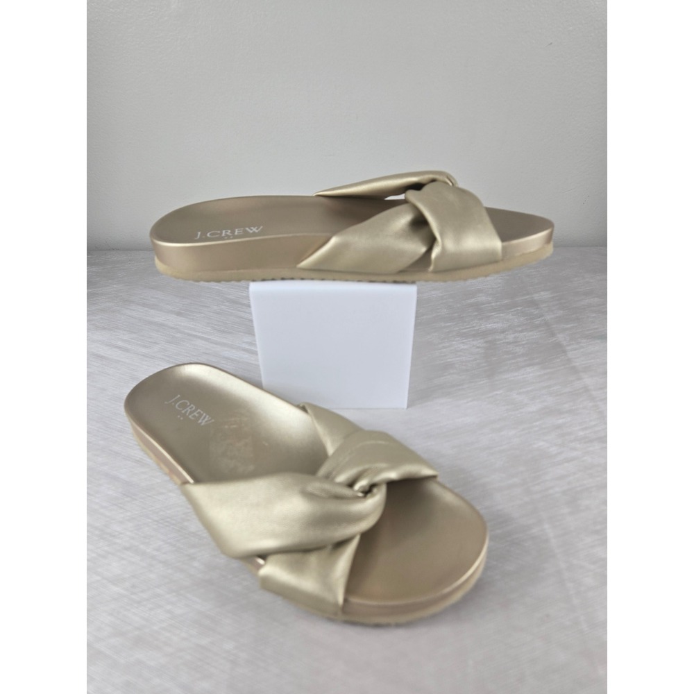 J. Crew Factory Metallic Gold Knot Slide Sandals